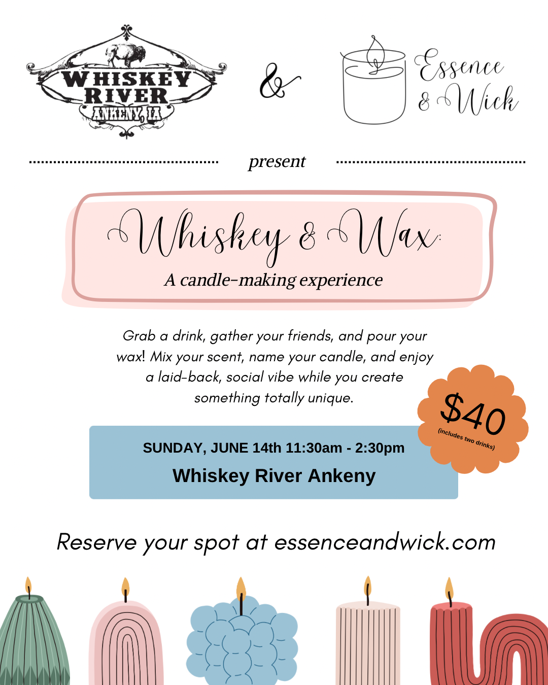Whiskey & Wax Candle Making Experience